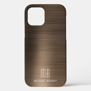 Funda Para iPhone 12 Monograma metálico bronce marrón Funda-mate iPhone