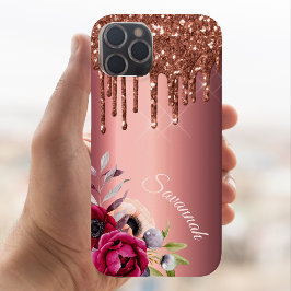 Funda Para iPhone 14 De Case-Mate Monograma metálico de cobre de bronce purpurina fl