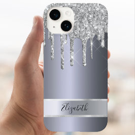 Funda Para iPhone 14 De Case-Mate Monograma metálico purpurina plateado elegante mod