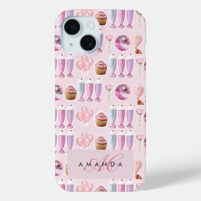 Funda De Case-Mate Para iPhone Monograma Milkshake Cute Rubor Regalos Retro Rosa (Reverso )