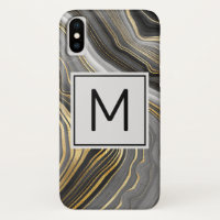Monograma mineral general de oro y agate gris mode