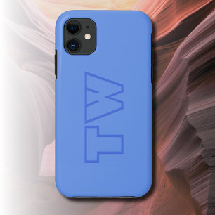 Funda Para iPhone 11 Monograma Minimalista de color sólido azul de flor