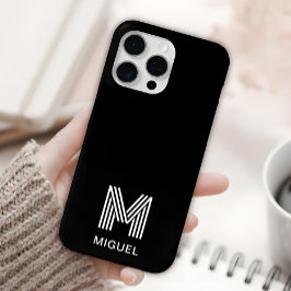 Funda Para iPhone 15 Pro Max Monograma Minimalista moderno negro y blanco