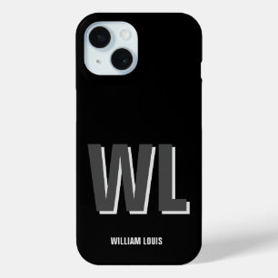 Funda Para iPhone 15 Monograma minimalista personalizado negro y gris