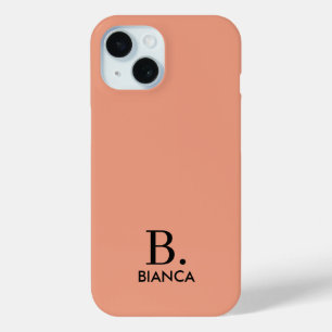 Funda Para iPhone 15 Monograma minimalista simple de coral rosa