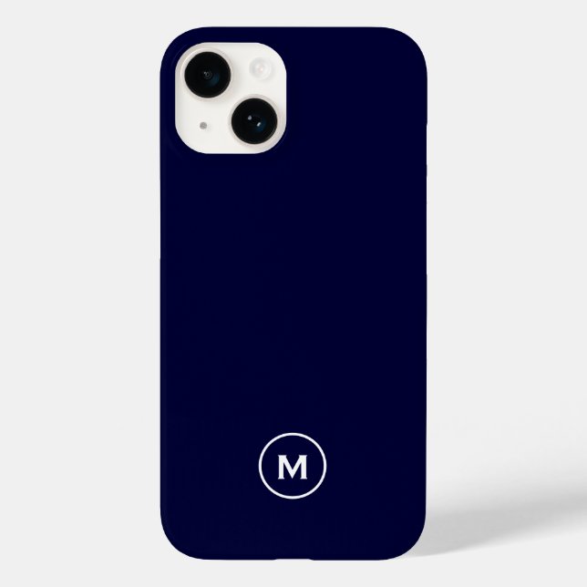 Funda De Case-Mate Para iPhone Monograma mínimo azul marino (Reverso )