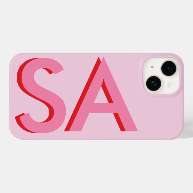 Funda De Case-Mate Para iPhone Monograma mínimo básico moderno de chica rosa (Reverso  (Horizontal))