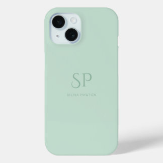 Funda Para iPhone 15 Monograma mínimo de Personalizado verde sabio