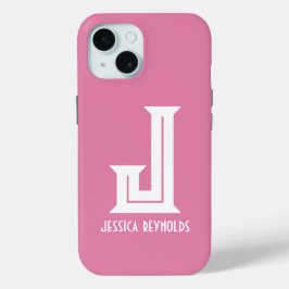 Funda Para iPhone 15 Monograma Mínimo Rosa