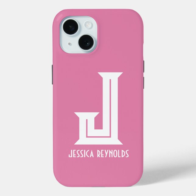 Funda De Case-Mate Para iPhone Monograma Mínimo Rosa (Reverso )