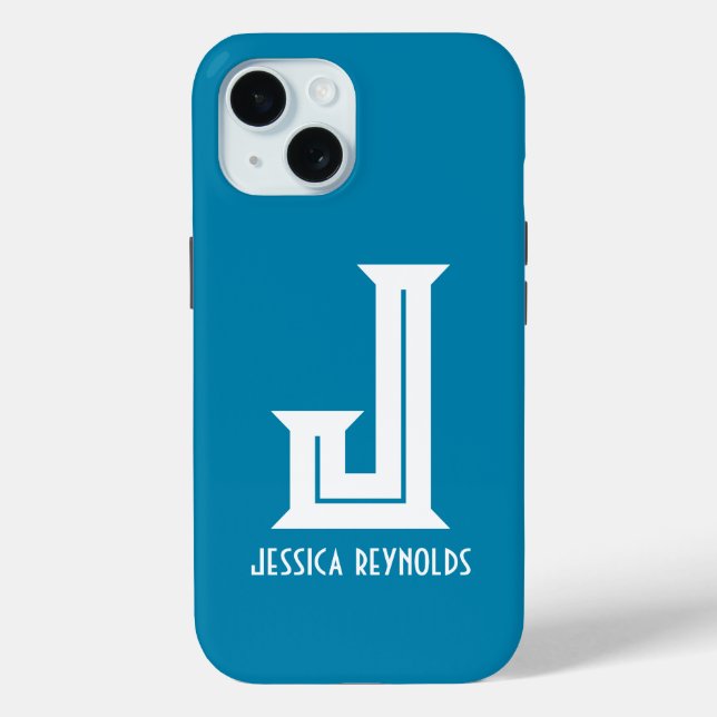 Funda De Case-Mate Para iPhone Monograma mínimo Verde azulado (Reverso )