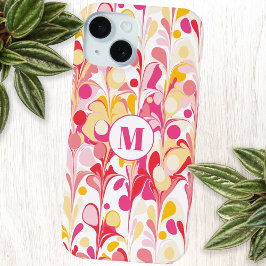 Funda Para iPhone 15 Monograma Modelo abstracto Retro De Mármol Rosa