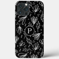 Monograma Modelo floral blanco negro moderno
