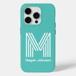 Funda Para iPhone 15 Pro Monograma Moderna Aqua