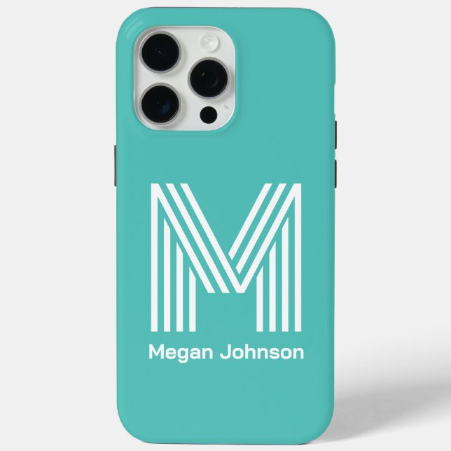 Funda De Case-Mate Para iPhone Monograma Moderna Aqua (Reverso )