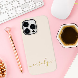 Funda Para iPhone 14 Pro Max De Case-Mate Monograma Moderna en Beige Femenino Personalizado