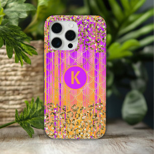 Funda Para iPhone 15 Pro Max Monograma Moderna Sirena Purpura Naranja Brillante