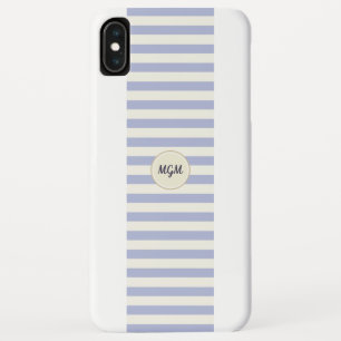 Funda Para iPhone XS Max Monograma Moderno a Rayas de Azul y Crema