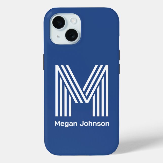 Funda De Case-Mate Para iPhone Monograma Moderno Azul (Reverso )