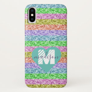 Funda Para iPhone X Monograma moderno con el nombre de guión del Purpu