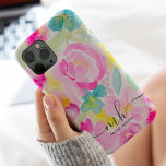Funda Para iPhone 11 Pro Max Monograma moderno de acuarela floral floja rosa<br><div class="desc">Monograma moderno de acuarela floral de color verde claro claro con flores de verano bonito.</div>