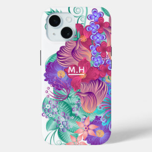 Funda Para iPhone 15 Monograma moderno de arte botánico