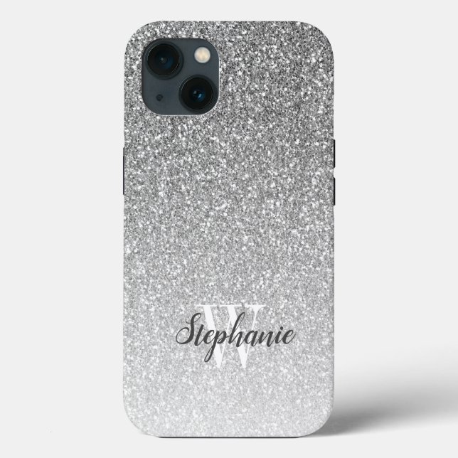 Funda De Case-Mate Para iPhone Monograma moderno de brillo falso con ombre platea (Reverso )