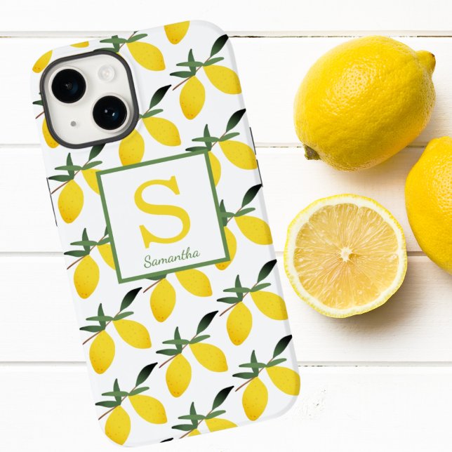 Funda De Case-Mate Para iPhone Monograma moderno de cítricos limón (Subido por el creador)