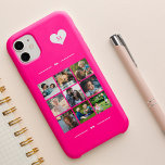 Funda Para iPhone 15 Monograma moderno de collage de fotos personalizad<br><div class="desc">Añade nueve imágenes familiares,  niños,  mascotas o mejores amigas y crea tu propio hermoso estuche de fotos con tu nombre de monograma inicial dentro de un corazón blanco sobre un fondo femenino de magenta rosa caliente.            Fácil de personalizar con las imágenes cuadradas y la letra de su personalizado</div>