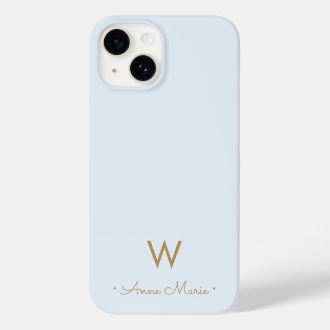 Funda De Case-Mate Para iPhone Monograma moderno de escritura azul turbio y claro (Reverso )