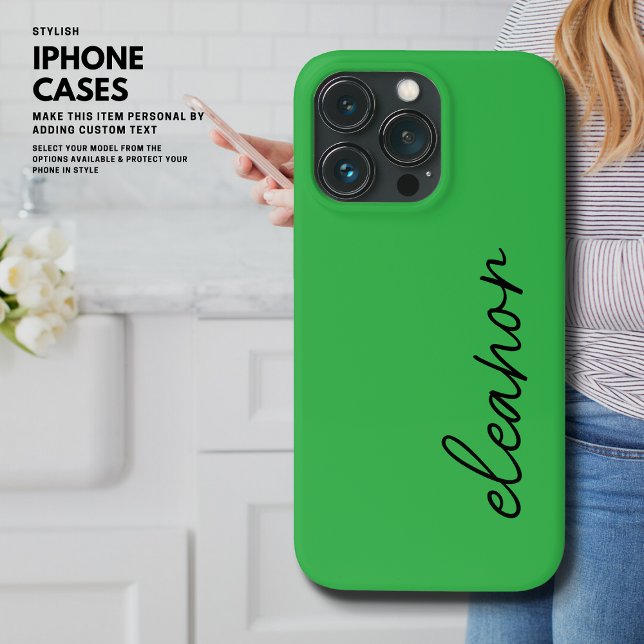 Funda De Case-Mate Para iPhone Monograma moderno de escritura verde brillante sim (Subido por el creador)