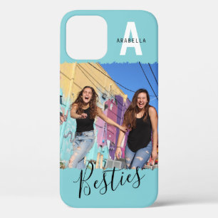 Funda Para iPhone 12 Monograma moderno de la foto de Besties   Azul