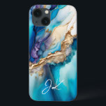 Funda Para iPhone 13 Monograma moderno de mármol de oro azul personaliz<br><div class="desc">Monograma moderno de mármol azul de oro Los estuches personalizados para iPhone presentan su monograma personalizado en una tipografía de escritura caligráfica elegante sobre un fondo moderno de mármol azul y oro. Un regalo perfecto para su cumpleaños, madre para el Día de la Madre, hermana o mujer para Navidades y...</div>