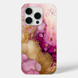 Funda Para iPhone 15 Pro Monograma moderno de mármol de oro morado personal