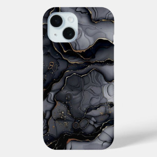 Funda Para iPhone 15 Monograma moderno de mármol gris negro personaliza