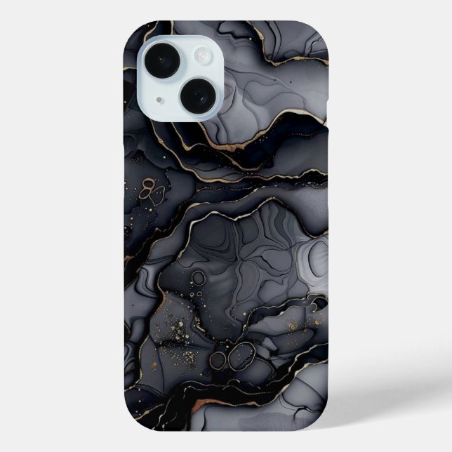 Funda De Case-Mate Para iPhone Monograma moderno de mármol gris negro personaliza (Reverso )