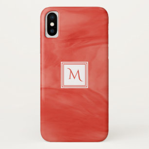 Funda Para iPhone X Monograma moderno de mármol sutil de Naranja rojo