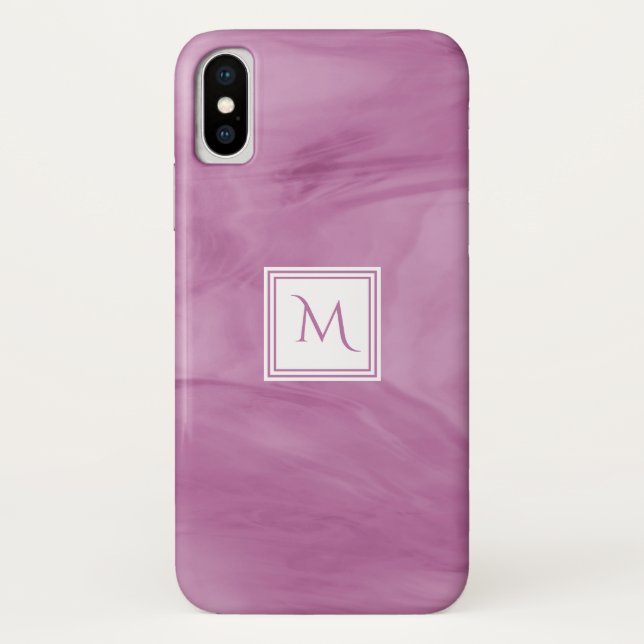 Funda De Case-Mate Para iPhone Monograma moderno de mármol sutil morado simple (Reverso)