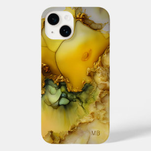 Funda Para iPhone 14 De Case-Mate Monograma moderno de mármol verde amarillo persona