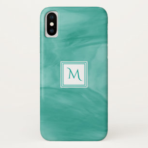Funda Para iPhone X Monograma moderno de mármol verde sutil Verde azul