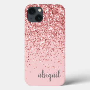 Funda Para iPhone 13 Monograma moderno de nombre femenino rosa con bril