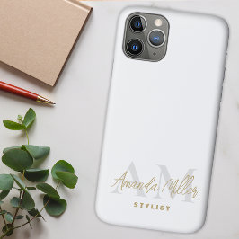 Funda Para iPhone 11 Pro Monograma moderno de oro blanco personalizado con
