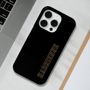 Funda Para iPhone 15 Pro Monograma moderno de oro negro y blanco con nombre