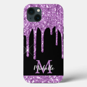 Funda Para iPhone 13 Monograma moderno de Purpurinas púrpura claro