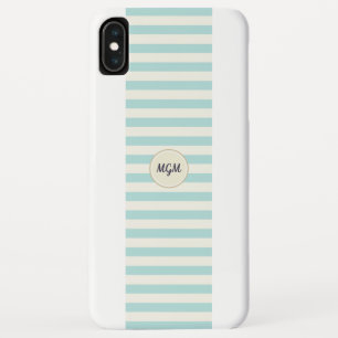Funda Para iPhone XS Max Monograma Moderno de Rayas Azul Turquesa y Crema