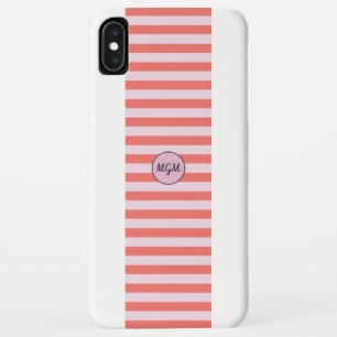 Funda Para iPhone XS Max Monograma moderno de rayas rosadas y rojas corales