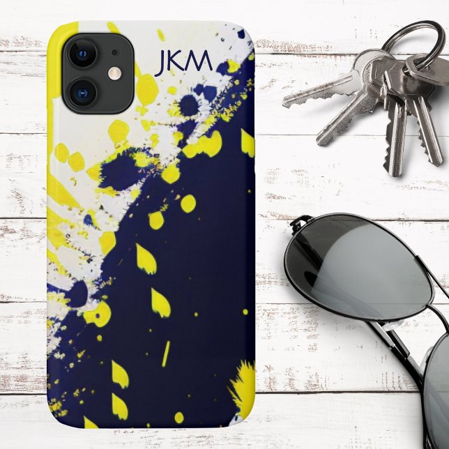 Funda De Case-Mate Para iPhone Monograma moderno de salpicaduras de pintura azul  (Subido por el creador)