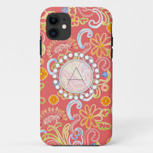 Funda Para iPhone 11 Monograma moderno del remolino de la hoja floral