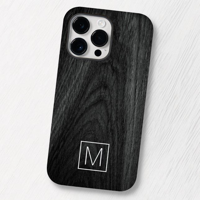 Funda De Case-Mate Para iPhone Monograma moderno elegante grano de madera negra i (Subido por el creador)