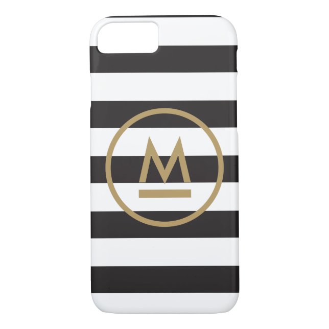 Funda De Case-Mate Para iPhone Monograma moderno en franjas negrita personalizado (Reverso)